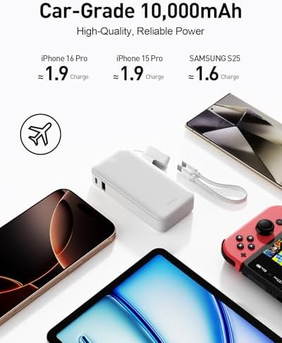 Ultra-Compact 10,000 m Ah i WALK Power Bank – 30 W PD Fast Charging with USB-C Ports & Built-in Stand for i Phone 16/15 Pro Max, Samsung S25/S24 Series – Essential Travel Battery Pack for On-the-Go Charging