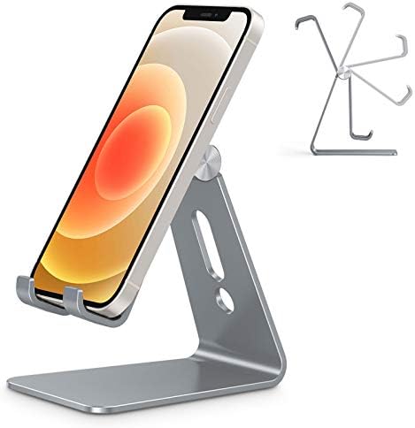 OMOTON Adjustable Cell Phone Stand, C2 Aluminum Desktop Phone Holder Dock Compatible with iPhone 15 14 13 Xs XR 8 Plus 7 6, Samsung Galaxy, Google Pixel, Android Phones – Enhanced Compatibility and Speed