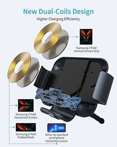 Fast Charging Wireless Car Charger for Samsung Galaxy Z Fold 6/5/4/3 – Auto-Clamping Air Vent and Dashboard Mount with Dual Coils for Optimal Efficiency – Essential Qi-Compatible Accessory for Seamless Navigation and Enhanced Convenience
