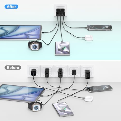 Besgoods 50 W USB C Charger Block – High-Speed Multi-Port Charging Solution for i Phone 16 Pro Max, i Pad, and Galaxy Devices – Includes Durable 6 ft Braided USB-C to C Cable – Perfect for Home, Office, and Travel – Charge Up to 5 Devices Simultaneously with Enhanced Compatibility and Safety Features