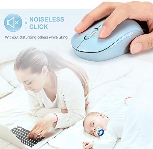 Light Blue Wireless Mouse – Ultra-Quiet 2.4 GHz Noiseless Computer Mouse with USB Receiver for Seamless Windows Experience – Portable, Ergonomic Design for Home, Office, or Travel
