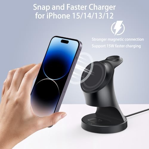 All-in-One 3-in-1 Magnetic Wireless Charging Station for Apple Devices – 18 W Fast Mag-Safe Charger Dock Compatible with i Phone 12-16, Air Pods & Apple Watch – Streamlined Design for Ultimate Convenience and Safety Features