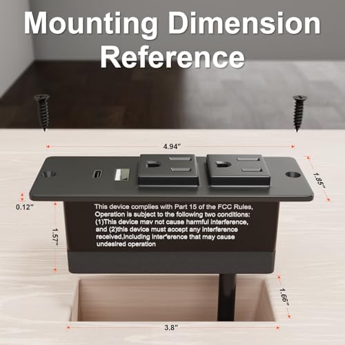 Recessed Drawer Power Strip Kit: Clutter-Free Charging Solution with PD 20 W Fast Charge, Dual USB Ports (Type A & C), and Dual 12 Amp AC Outlets – 7.2 FT Cord for Flexible Setup and Enhanced Workspace Efficiency