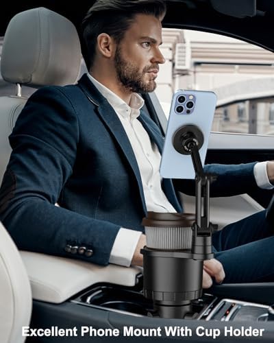 Mag Safe Car Mount Cup Holder – Innovative Magnetic Phone Holder with Adjustable Height for Optimal Viewing, Designed for Standard Cup Holders, Compatible with i Phone 16, 15, 14, 13, 12, 11, X Pro Max Plus – Boost Driving Safety and Hands-Free Convenience