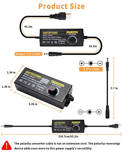 Versatile AOYADAISU 120 W Adjustable DC Power Supply with 14 Tips & Polarity Converter – Perfect for Fast Charging LED Strip Lights, Cameras, and More – 3 V-24 V Output with 5 A Maximum Current for Ultimate Compatibility and Performance