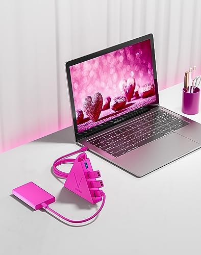 Elevate Your Connectivity with the Stylish Pink USB C Hub – 4 USB 3.0 Ports and 2 FT Extension Cables for Seamless Integration with i Pad Pro, Mac Book Pro, Surface & More – Ultimate Performance Meets Chic Design!