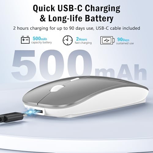Versatile Wireless Bluetooth Mouse for Mac Book Air, Mac Pro, & i Pad – Sleek Rechargeable Silent Mouse with Dual Connectivity (USB-C & 2.4 G) – Travel-Friendly Jiggler Mice Mover in Stylish Purple – Perfect for Professionals & On-the-Go Users