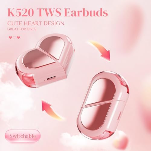 Stylish Rose Gold Heart Wireless Earbuds for Girls – Mini Bluetooth Earbuds Designed for Small Ears, Perfect for Kids & Women – Lightweight, Comfortable Fit with Superior Sound Quality for i Phone & Android, Ideal for Travel & Everyday Use