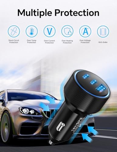 Maximize On-the-Go Power with 72 W 3-Port Fast USB-C Car Charger for i Phone 15/16 Series – Includes 2 x 3 FT Cables for Ultimate Convenience and Universal Compatibility with i Pad Pro/Air/Mini – High-Speed Charging for Multiple Devices