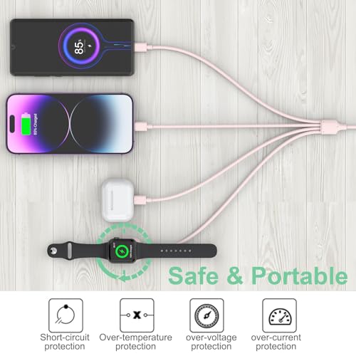 Ultimate 6-in-1 Travel USB C Charging Cable for Apple Devices – Fast Charge i Watch, i Phone, and i Pad with Versatile 3 M Type C & USB A Adapter Combo for Series 8, 7, 6, 5, 4, 3, 2, SE – Lightweight, Durable, and Perfect for On-the-Go Charging