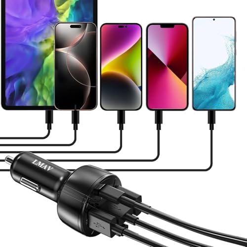 High-Speed 5-Port USB C Car Charger Adapter – 75 W PD 3.0 Fast Charging for i Phone 16/15/14/13 Pro Max, Galaxy S24/S23/S22/Note 20, Android, Pixel – Ultimate Multi-Device Power Solution for On-the-Go Convenience