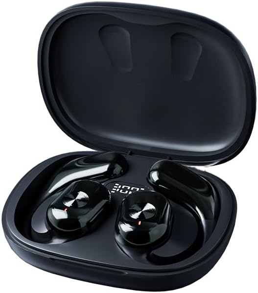 Revolutionary Open Ear Bluetooth 5.3 Headphones with Smart Battery Display – Uninterrupted 30-Hour Playtime, IP4 Waterproof for Ultimate Active Performance, Ideal for Cycling, Running, and Fitness – Experience Unmatched Comfort and Awareness in Black