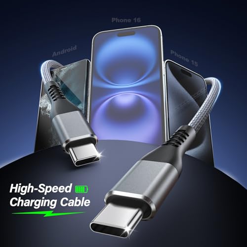 Premium 10 FT USB C to USB C Charger Cable – Dual Pack 100 W Fast Charging, Nylon Braided Design for i Phone 16 Series, Mac Book, and Samsung Galaxy S24 – Stylish Pink Color for Enhanced Durability and Flexibility