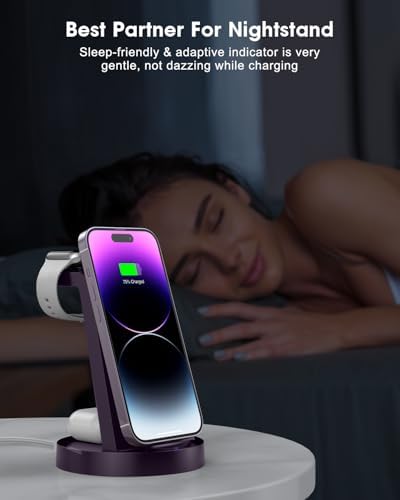 All-in-One 3-in-1 Wireless Charging Station for Apple Devices – Fast Charger Dock for i Phone 11-16 Pro Max, Apple Watch & Air Pods – Sleek, Compact Design with Enhanced Compatibility and Speed for Effortless Power Management