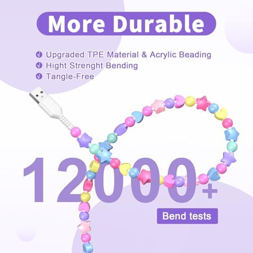 VOFUOE USB C Cable for iPhone Charging Cord [MFi Certified] 2 in 1 Multi Charging Cable Fast Charging Cable Star Beads 3.3FT Girls Women for iPhone 16/15 Pro Max-Colorful – Enhanced Compatibility and Speed