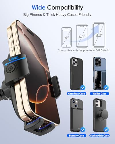 Military-Grade Suction Car Phone Mount – Universal 360-Degree Adjustable Smartphone Holder for Dashboard and Windshield – Compatible with All Smartphones Including i Phone and Samsung, Heavy-Duty Cradle for Thick Cases, Secure and Convenient Driving Accessory