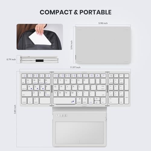 Ultimate Portable Bluetooth Keyboard with Touchpad – Foldable Full-Size Wireless Keyboard for Windows, Android & Mac – Sync 3 Devices, Premium PU Leather Design for Travel & Home Use