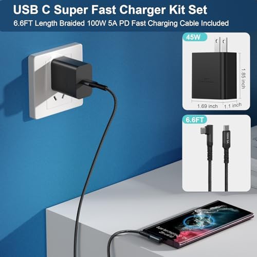 Costyle 45 W USB-C Fast Charger with 10 FT Type C Cable – Ultimate Rapid Charging Solution for Samsung Galaxy S20 to S25 & Note 20 – Travel-Friendly, Compact Design with Advanced Safety Features for Optimal Battery Longevity