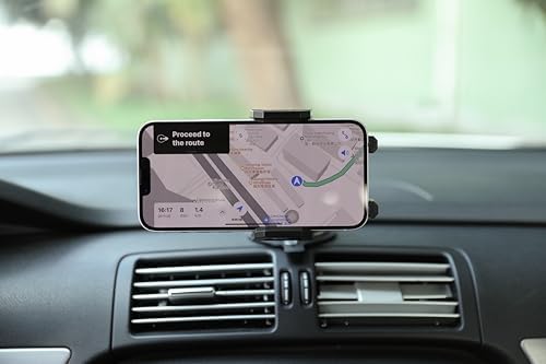 Universal 2-in-1 isuke Car Phone Holder for Dashboard and Windshield – Effortless One-Handed Operation Phone Cradle Compatible with i Phone, Samsung, Google Devices – Secure Grip & Adjustable Viewing Angles for Safe Driving Convenience