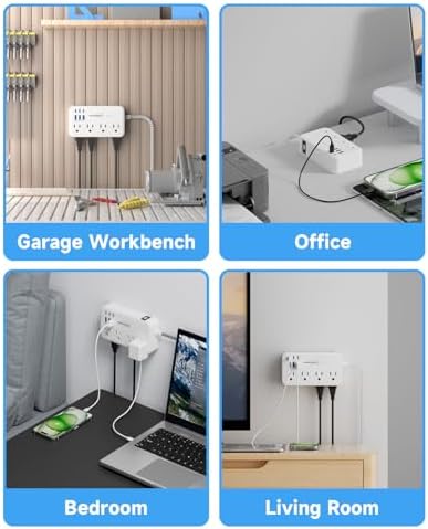 Maximize Your Charging Efficiency with the 2800 Joules Surge Protector Power Strip – 8 AC Outlets & 6 Fast-Charging USB Ports (4.8 A/24 W) for i Phone 15, 5 ft Flat Extension Cord & Wall Mount Design – Perfect for Home, Office & Travel Needs