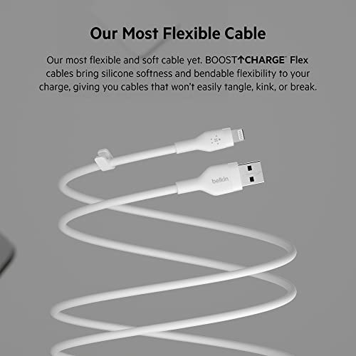 Belkin Boost Charge Flex Silicone USB Type A to Lightning Cable 2-Pack (3.3 FT) – MFi Certified Durable Charging Solution for i Phone 13, 12, 11, Pro, Max, Mini, SE, i Pad – Enhanced Flexibility and Fast Charging Performance in Sleek Black Finish