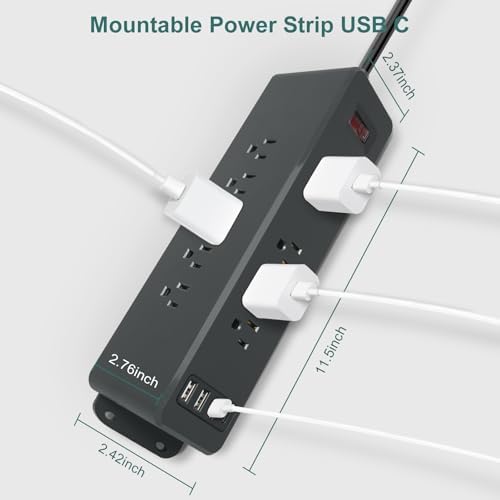 Maximize Your Charging Potential with Hdc Tek’s 9-Outlet Wall-Mount Power Strip – Featuring 3 Fast-Charging USB-A Ports & 1 PD USB-C Port, Sleek Flat Plug Design for Efficient Space Management, Ideal for Office, Home, and Dorm Use – Reliable Surge Protection & Stylish Black Finish for Modern Aesthetics