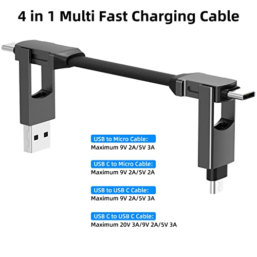 Multi Keychain Charging Cable Travel Portable Charger Cable Magnetic 4 in 1 USB C Cable Compatible with IP 15/15 Pro/ 15 Plus/ 15 Pro Max/MacBook/Galaxy (Lava Black) – Enhanced Compatibility and Speed