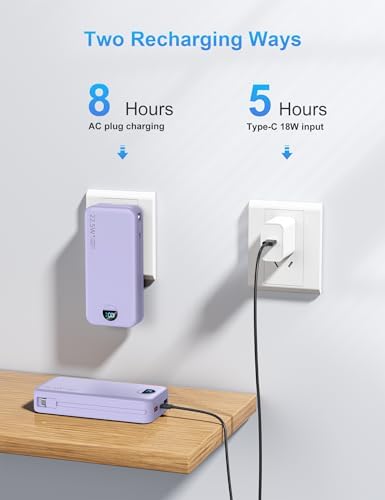 Ultimate 20,000 m Ah Portable Charger with Wall Plug – Fast Charging USB-C Power Bank with Built-in Cables, Digital Display, and Versatile 5 Output Ports for i Phone, Android, and Tablets – Stay Charged Anywhere with Enhanced Compatibility and Speed