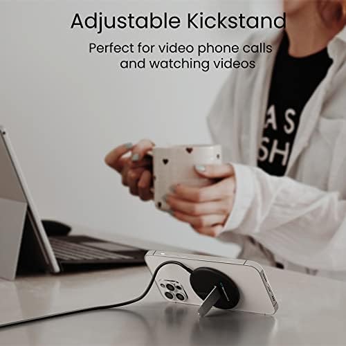 Elevate Your Charging Experience: Techsmarter Magnetic Fast Charging Pad with Kickstand for i Phone 12, 13, 14 – USB-C Wireless Charger with Integrated 5 ft Cable for Speed and Versatility