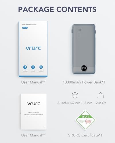 VRURC 10000 m Ah Portable Charger with Built-in Cables & AC Plug – Lightweight USB-C Power Bank for Effortless Device Charging on the Go – Stylish Green External Battery for Smartphones and Tablets – Ultimate Travel Companion for Uninterrupted Connectivity and Enhanced Compatibility
