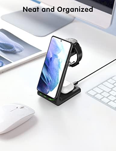 Effortless Power Hub: Joy Geek 3-in-1 Wireless Charging Station for Samsung & Android Devices – Fast Charge Your Galaxy Watch 5 Pro, S23 Ultra, and Buds2 Pro with Sleek, Space-Saving Design – Ultimate Compatibility for Efficient Device Management