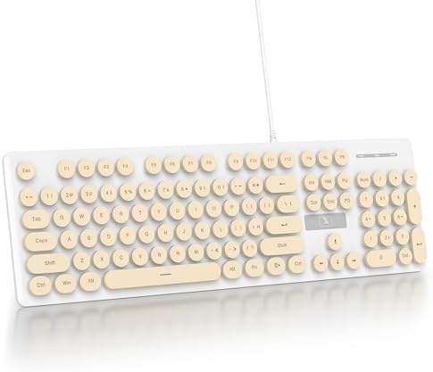 Vintage-Inspired Retro Typewriter Coffee Keyboard – Full-Size 104 Keys with LED Backlighting | Sleek & Silent Wired Membrane Design for Home & Office | Enhanced Compatibility for PC, Laptop, and Desktop Use | Elevate Your Workspace Aesthetics and Productivity