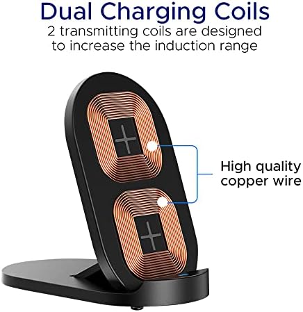 15 W Dual-Coil Fast Wireless Charger Stand for i Phone & Samsung Galaxy – Energy-Saving USB Type-C Charging Dock with Auto-Off Safety Feature – Sleek Black Design for a Modern Look – Clutter-Free Convenience for Effortless Power-Up