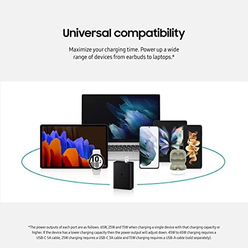 Samsung 65 W Trio Fast Charging Wall Adapter – Universal Triple Port USB-C Charger for Optimal Device Compatibility and Rapid Power Delivery