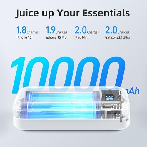 MOKi N 10,000 m Ah Ultra-Fast Portable Charger with Built-in Cables & Smart Digital Display – 30 W PD Power Bank for i Phone 16/15/14/13, Samsung Galaxy S23/S22/S21, Google Pixel – Compact Travel-Friendly Battery Pack with Safety Features & Multiple Charging Ports – Lightweight & Airline-Approved for On-the-Go Convenience