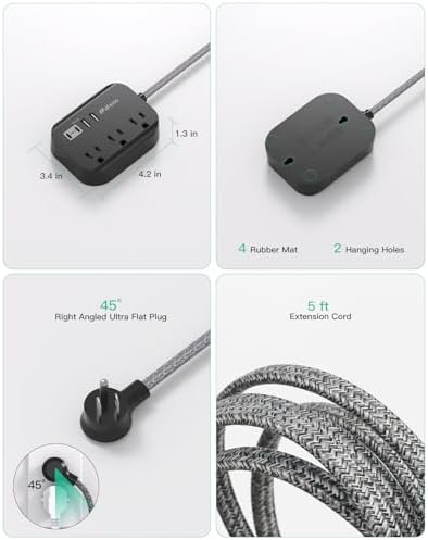Maximize Your College Dorm Experience with a 15 Ft Power Strip Featuring USB Ports – Flat Extension Cord for Multi-Device Charging, Ideal Desk Accessory for Travel and Cruise Ships, Non-Surge Protector for Enhanced Compatibility and Speed