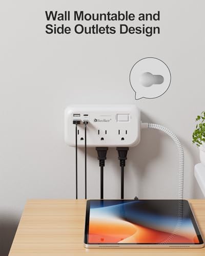 15 Ft USB Surge Protector Power Strip with 4 Fast-Charging Ports – Versatile 6-Outlet Desk Charging Station, Flat Plug & Wall Mount Design for Home Office, Dorm Room – Enhanced Durability & Convenience
