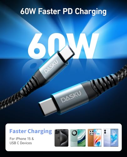 Premium 6 FT USB C to Lightning Charging Cable – 2 Pack for i Phone & i Pad – Fast Charging, MFi Certified, Braided Design for Enhanced Durability & Compatibility with i Phone 14/13/12/11/Pro/MAX/X/8/7 – Ultimate Power Solution for On-the-Go Users