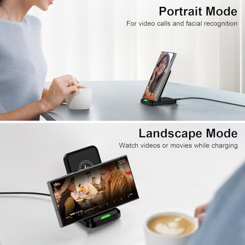 Samsung S25 Ultra Fast Wireless Charger Stand – 18 W QC 3.0 Compatible Dock for Galaxy S25, S24, Z Fold 6, Flip 6, S20 & More – Sleek Design with Optimal Viewing Angle for Efficient Charging and Enhanced Safety Features