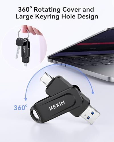 KEXIN 256 GB Dual USB C Flash Drive – Versatile High-Speed 100 MB/s Memory Stick for i Phone 15/16, Tablets & Game Consoles – Swivel Design for Maximum Portability and Compatibility