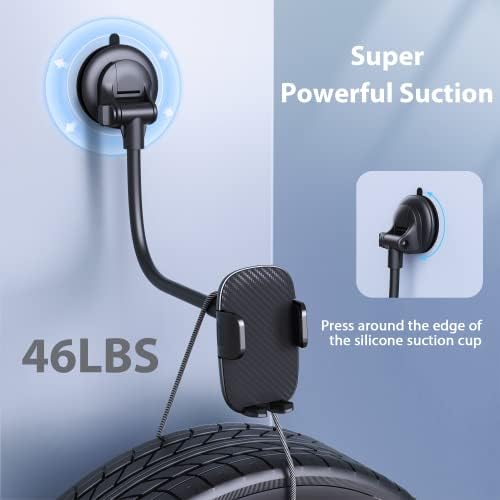 Qifutan Premium Anti-Shake Car Phone Holder with Long Arm Design – Universal Dashboard & Windshield Mount for All Smartphones, Enhanced Stability & Safety for Hands-Free Driving, Black