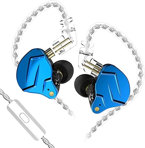 KZ ZSN Pro Hybrid In-Ear Earbud Headphones – High-Fidelity Audio with Dynamic Driver & Balanced Armature, Stylish Metal Faceplate, Detachable Cable for Custom Connectivity – Perfect for i Phone & Android Use, Ideal for Fitness & Everyday Listening (Blue, No Mic)