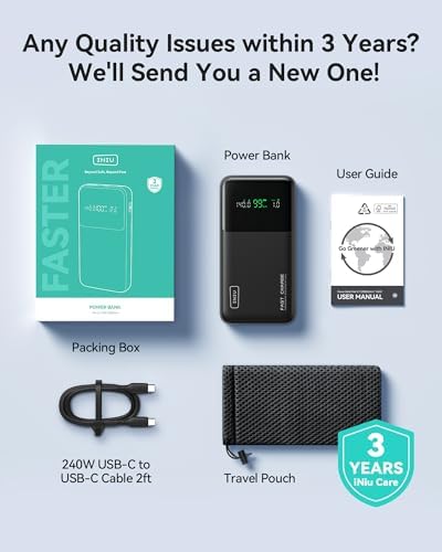Experience Uninterrupted Power with INIU 140 W High-Capacity 27000 m Ah Portable Charger – Fast Charging USB-C Power Bank for Laptops, Tablets, and Phones with Digital Display – Perfect Travel Companion for i Phone 16, i Pad, Mac Book, and More