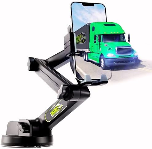 Heavy-Duty Truck Phone Mount with 16.9-Inch Adjustable Arm – Secure Suction Cup Dashboard Holder for i Phone & Samsung – Ultimate Convenience for Semi-Truck Drivers – Enhance Road Safety and Device Accessibility