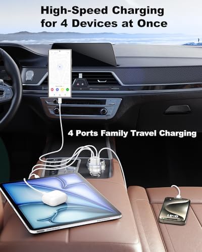 Agtray 65 W 4-Port Fast Charging Car Charger with 6 FT USB C Braided Cable – High-Performance USB C Adapter for i Phone 16, Samsung Galaxy S25, and Pixel 9 – Ultimate Multi-Device Charging Solution for Road Trips and Daily Commutes – Compact, Durable, and Safety-Enhanced Car Accessory