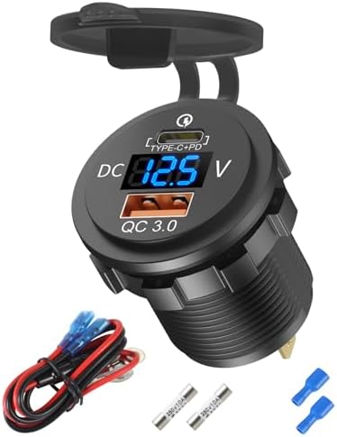 48 W 12 V USB-C Car Charger Socket – Waterproof PD 30 W & QC 18 W Dual USB Ports with LED Voltmeter for Boats, Trucks, RVs, and Golf Carts – Fast Charging & Enhanced Durability for On-the-Go Power Needs