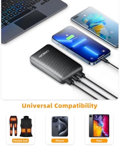 Compact Heated Vest Battery Pack with 5 V Power Output – USB-C Portable Charger for Heated Jackets, Pads & Hoodies – Enhanced Speed & Compatibility for Outdoor Comfort
