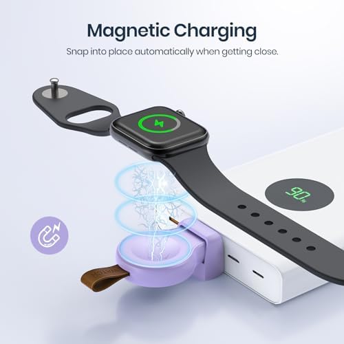 Portable Magnetic Wireless Charger for Apple Watch – Fast Charging i Watch Accessory for Ultra, Series 1-9, and SE – Travel-Friendly Cordless Design for Ultimate Convenience and Durability