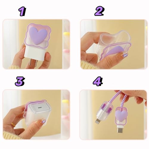 Vibrant Purple Heart-Shaped USB Charger Protector for i Phone – Stylish Silicone Data Cable Guard with Rapid Charging Capability, Ideal for Trendy Tech Enthusiasts and Mobile Users