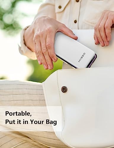 Ultra-Slim 10,000 m Ah Portable Power Bank with Built-In Cables for Effortless Charging, Dual USB-C Ports for Fast Device Compatibility, Lightweight External Charger for i Phone and Android, Pearl White – Your Go-To Travel Companion for Uninterrupted Power